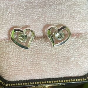 Silver white stone heart earrings